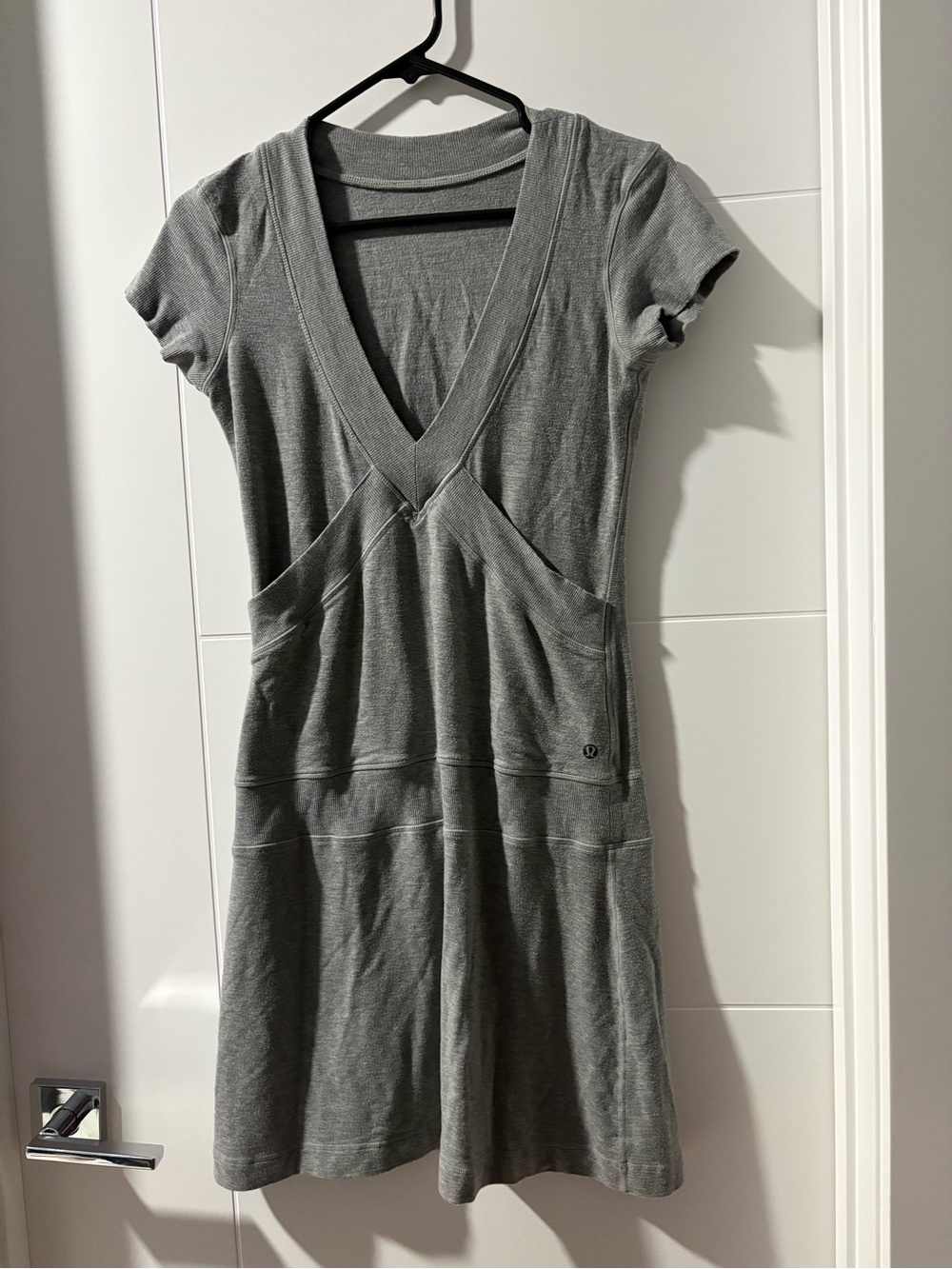lululemon athletica Gray V-Neck Short Sleeve Mini Dress with Front Pockets